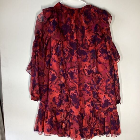 Cinq à Sept Livie Dress Women’s Red Purple Tiered Ruffle Mini Size 0 Cocktail Pa - Picture 9 of 16